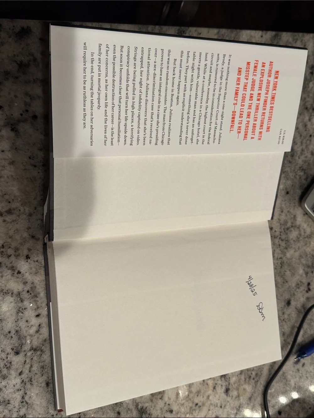 Joseph Finder Judgment — Black and Orange Hardcover Novel